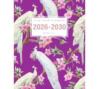 Five Year Planner 2026-2030: 8x10 Monthly Notebook Organizer Large | Peacock Azalea Flower Design Purple