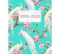 Five Year Planner 2026-2030: 8x10 Monthly Notebook Organizer Large | Peacock Azalea Flower Design Turquoise
