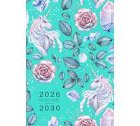 Five Year Planner 2026-2030: A5 Monthly Notebook Organizer Small | Fantasy Unicorn Rose Crystal Design Turquoise