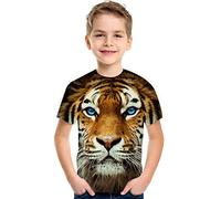 FiveEarl T-shirts imprimés 3D tête de tigre pour jeunes garçons filles 4-14 ans