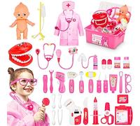 Fivejoy Malette Docteur Jouet, Valise de Medecin Jouet Malette, Veterinaire Dentist pour Fille Enfants Imitation, Outils Médical Cadeau pour Enfant Fille Garçon avec déguisement Infirmiere