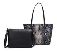 FiveloveTwo Femme Dames 2Pcs Sac à Bandouliere Sacs portés Main Cuir PU Motif Serpent Sacs portés épaule Sachet Bourse Pochettes Gris