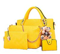 FiveloveTwo Femmes 4Pcs Sac À Épaule Bandoulière Clutches Pochettes Sac À Main PU Cuir Grand Fourre-Tout + Bourse + Sac à Bandoulière + Titulaire de la Carte Jaune
