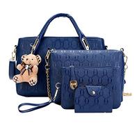 FiveloveTwo Femmes 4Pcs Sac À Épaule Bandoulière Clutches Pochettes Sac À Main PU Cuir Grand Fourre-Tout + Bourse + Sac à Bandoulière + Titulaire de la Carte Bleu