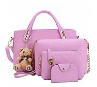 FiveloveTwo Femmes 4Pcs Sac À Épaule Bandoulière Clutches Pochettes Sac À Main PU Cuir Grand Fourre-Tout + Bourse + Sac à Bandoulière + Titulaire de la Carte Violet