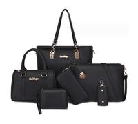 FiveloveTwo Femmes Portefeuille Sac à main 6pcs Sachel Faux Cuir Tote Sac à bandoulière Portefeuille d'embrayage Noir