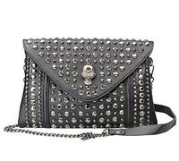 FiveloveTwo Punk Femme Sac à Bandouliere Petit Crâne Sacs portés épaule Chaîne de Rivet Cuir PU Sac à main Sachet Bourse Sacoche Pochettes Clutches Noir