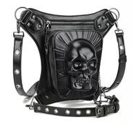 FiveloveTwo Punk Tactique Jambe Bras Sacs Banane Ville Sport Sac À Bandoulière Faux Cuir Sac Pack Ceinture pour Randonnée Camping Vélo Sport en Plein Air Waist Leg Shoulder Bag Noir (Skull)