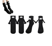 FiveMileBro Chaussettes magnétique amusantes, chaussettes de couple se tenant la main, 3D poupée couple chaussettes, unisexe big eyes magnet socks noir blanc (A, 2 paires Noir)