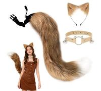FiveMileBro Ensemble de Costumes de Renard avec serre-tête à oreilles de chat, Queue de Renard en Fausse Fourrure et collier en cuir. Idéal pour Halloween, carnaval ou comme Déguisement Chat (Set-C)