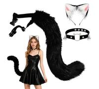 FiveMileBro Ensemble de Costumes de Renard avec serre-tête à oreilles de chat, Queue de Renard en Fausse Fourrure et collier en cuir. Idéal pour Halloween, carnaval ou comme Déguisement Chat (Set-B)