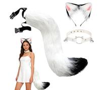 FiveMileBro Ensemble de Costumes de Renard avec serre-tête à oreilles de chat, Queue de Renard en Fausse Fourrure et collier en cuir. Idéal pour Halloween, carnaval ou comme Déguisement Chat (Set-A)