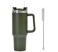 FiveMileBro Gobelet isotherme en acier inoxydable pour voiture avec paille, 40oz, 1200ml, avec poignée et brosse de nettoyage, réutilisable tasses isothermes (Vert)
