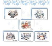 FiveMileBro Lot de 12 cartes de noël pliables avec enveloppes, set de cartes postales A6, aquarelle série animaux de la forêt, avec vœux de Noël, carte postale noel, carte de Noël pour famille amis