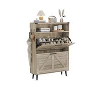 FiveWillowise Armoire à chaussures à 2 abattants, étagère à chaussures pour couloir, coffre à chaussures étroit avec 4 étagères de rangement ouvertes, rangement mural en bois, 80 x 24 x 113,5 cm, gris