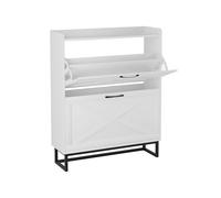FiveWillowise Armoire à chaussures à 2 rabats - Étagère à chaussures pour couloir - Meuble à chaussures étroit avec 4 étagères - Avec pieds en métal - Rangement mural en bois - 80 x 23,8 x 101,7 cm