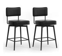 FiveWillowise Lot de 2 tabourets de bar pivotants à 360° - Hauteur d'assise 67,5 cm - En cuir synthétique - Pieds réglables - Avec dossier - Pour îlot de cuisine, bar de maison et comptoir de bar