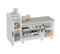 FiveWillowise Meuble à chaussures avec siège et espace de rangement, 8 pieds métalliques réglables, 3 portes de rangement, étagère à chaussures pour flu, meuble à chaussures avec rabats l102/p34/h67