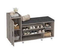 FiveWillowise Meuble à chaussures avec siège et espace de rangement, 8 pieds métalliques réglables, 3 portes de rangement, étagère à chaussures pour flu, meuble à chaussures avec rabats l102/p34/h67