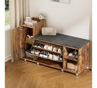 FiveWillowise Meuble à chaussures avec siège et espace de rangement, 8 pieds métalliques réglables, 3 portes de rangement, étagère à chaussures pour flu, meuble à chaussures avec rabats l102/p34/h67