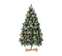 FIVMEN Arbre de Noël artificiel 180 cm en PVC Sapin de Noël Christbaum artificiel automatique avec support Faux arbres de Noël Décoration de Noël, avec neige, pommes de pin et baies