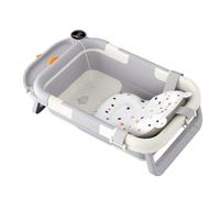 FIVMEN Baignoire pour bébé pliable avec support, thermomètre et coussin de bain, antidérapante, portable, pour nouveau-nés, tout-petits, ours/poussins