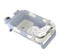 FIVMEN Baignoire pour bébé, pliable, avec support, thermomètre et coussin de bain, antidérapante, portable, pour nouveau-nés, tout-petits, bleu clair