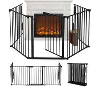 FIVMEN Barrière de protection de cheminée, avec porte, 300 cm, en métal, pliable, pour enfants, animaux domestiques, avec 5 éléments