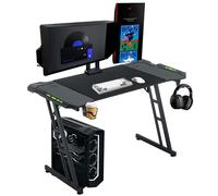 FIVMEN Bureau de gaming - Réglable en hauteur - Avec LED, trou pour câble, support pour casque et porte-tasse, en panneau de fibre de carbone, ergonomique - 160 x 60 cm