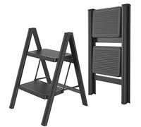 FIVMEN Échelle pliante à 2 marches - Échelle pliante pour la maison avec large plateau de 30 x 20 cm, portée jusqu'à 270 kg, noire