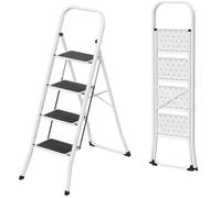 FIVMEN Escabeau pliable à 4 marches - Avec large marchepied - 30 x 20 cm - Charge maximale : 150 kg - Noir et blanc