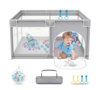 FIVMEN Parc 127 x 127 cm avec 50 balles de jeu, grille d'éveil et 4 anneaux de traction - Plaype portable pour bébé, astronaute spatial gris