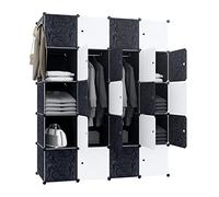 FIVMEN Penderie Noire Blanc Armoire Chambre Modulable avec 20 Cube Armoire de Rangement Système d'étagères Enfichables DIY Étagère de Rangement en Plastique avec Porte