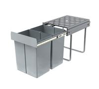 FIVMEN Poubelle de cuisine encastrable à 2 compartiments extensibles avec rails télescopiques, système de tri sélectif, gris, 2 x 20 l