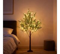 FIVMEN Sapin de Noël artificiel avec éclairage - 120 cm - Olivier simulé avec 180 LED et base en PVC - Plante artificielle pour Noël et printemps - Blanc chaud
