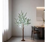 FIVMEN Sapin de Noël artificiel avec éclairage - 150 cm - Olivier simulé avec 240 LED et base en PVC - Plante artificielle pour Noël et printemps - Blanc froid