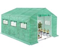 FIVMEN Serre en film plastique résistant à l'hiver, avec fondation en acier, fenêtre, ancrage de terre Maison de tomates Tente en film plastique Tunnel pour jardin, vert, 4.5x2x2m