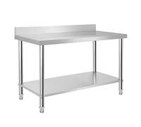 FIVMEN Table en acier inoxydable avec rebord et pieds réglables 150 x 50 x | Table de travail en acier inoxydable 304 résistante à la rouille avec étagères inférieures jusqu'à 250 kg - Table en acier