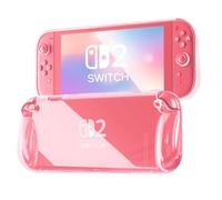 FIWWAT Coque Étui de Protection pour Nintendo Switch 2 2025, Conception Ergonomique, Couvercle de boîtier en TPU Souple Transparent pour Switch 2, Anti-Rayures, Facile à Installer - Rose
