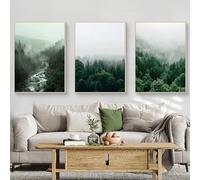 Fiwzzdur Lot de 3 posters modernes, verts, montagnes, brouillard, paysage naturel, décoration murale pour salon et chambre à coucher, sans cadre, 30 x 40 cm, ABC