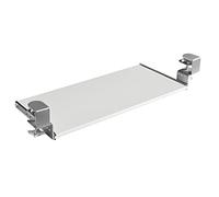 FIX&EASY Support coulissant pour clavier ordinateur souris avec tablette tiroir et pince argent, plateau 600X300mm blanc décor, glissières galvanisé 300mm avec verrouillage pour bureau et pc table