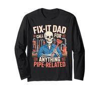 Fix-it Dad Dad Plumber Skeleton Pipe Graphic Manche Longue