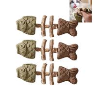 Fix Your Cat Lot de 3 jouets créatifs naturels en forme d'os de poisson pour chat, jouets interactifs à mâcher, jouets à mâcher, temps de jeu interactif, nettoyage des dents de chat (C)