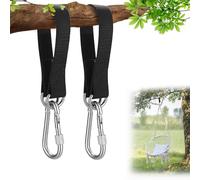 Fixation de balançoire, Lot de 2 sangles en nylon indéchirable pour hamac, Sangle Hamac, mousquetons de qualité supérieure /anneaux en D épais noir, pour Balancoire Jardin Hamac ou Siège Suspendu