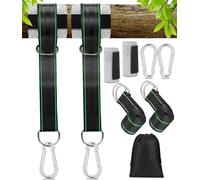 Fixation de Balançoire, Sangle Hamac 2 x 200 cm, Sangle Balancoire Arbre, Fixation de Hamac,Kit de Sangle de Suspension avec D-Ring, 2 Protection d'arbre, pour Camping, Fauteuil Suspendu, Vert