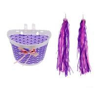 Fixation de guidon de vélo pour enfants avec pompons et panier tressé pour accessoires pratiques d'équitation (violet)