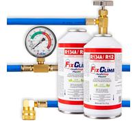 FixClima Kit Climatisation R134A pour Systèmes de Climatisation Automobiles 1994-2016 - Double Gaz avec Manomètre et Lubrifiant Synthétique