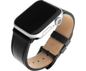 FIXED Bracelet en cuir pour montre connectée Apple Watch 42 / 44 / 45 / 49 mm, noir - cuir véritable, boucle en acier inoxydable