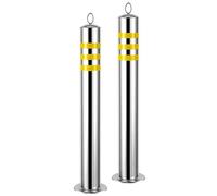 Fixed Car Parking BER Post - 2pcs, Heavy Duty Stainless Steel Parking Bollard with Reflective Strip Security Posts for Driveways, 650/800mm Height (Silver 650x76mm2pcs) (Silver 650x76mm2pcs)