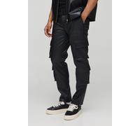 Fixed Waist Pleated PU Skinny Cargo Trouser homme - noir - 32, noir